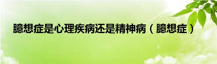 臆想症是心理疾病还是精神病臆想症